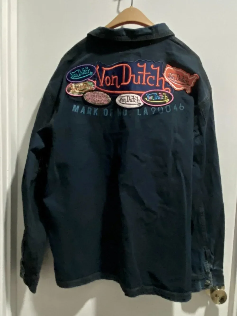 New Von Dutch Dark Wash Embroidered Patches Denim Cotton Barn Chore Jacket 2XL